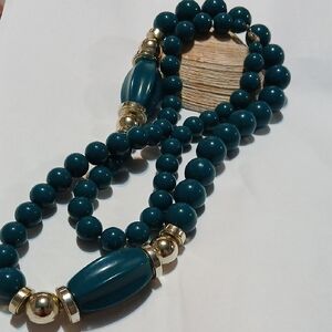 Source Unknown Teal and Gold Beaded Necklace